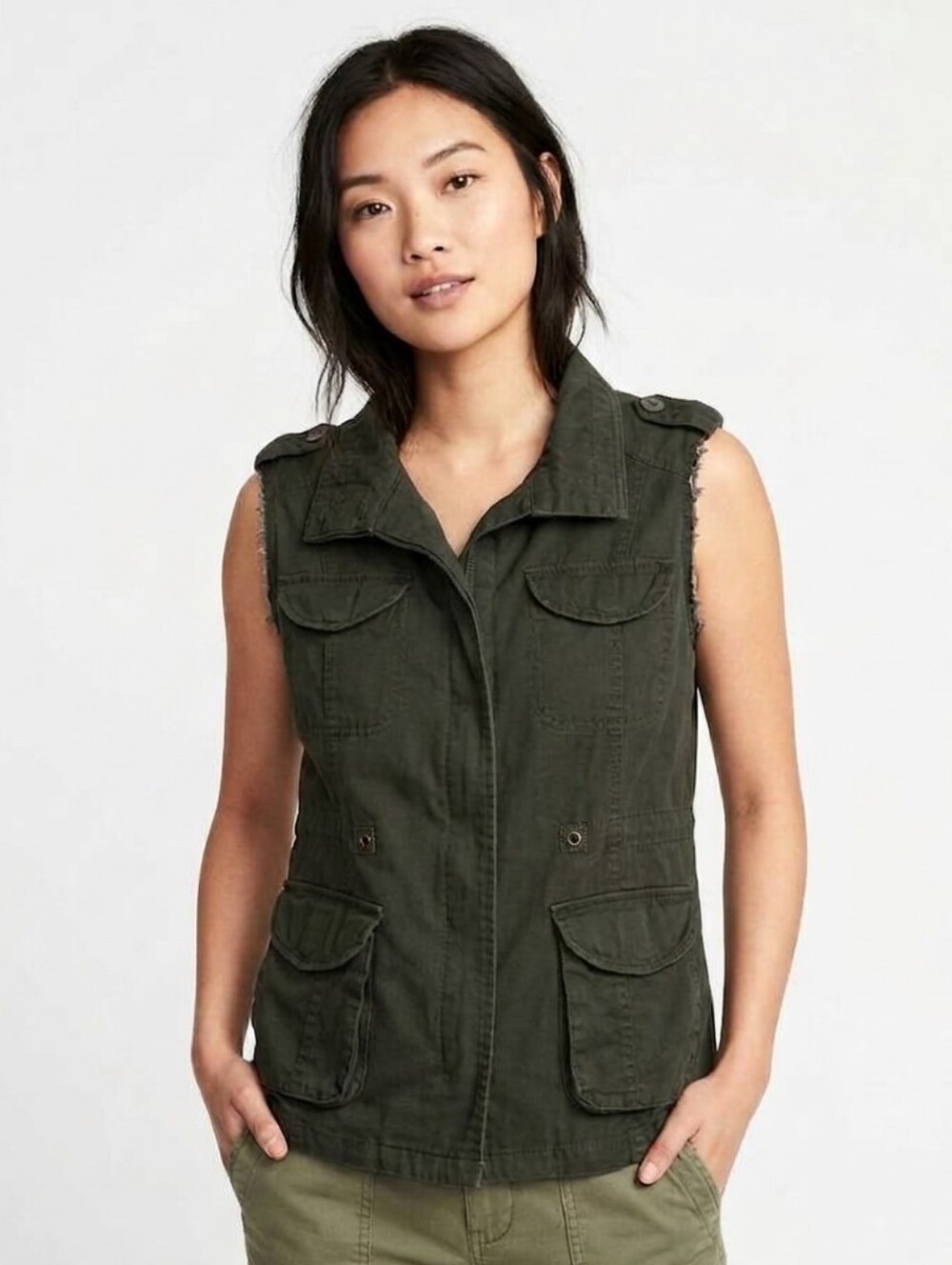 Women's UPCYCLED Ookie & Lala 100% Cotton Button Up Raw Hem Vest 90s Black L